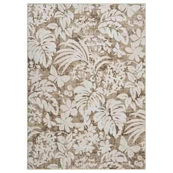 Area Rug Modern Botanical Floral Print Accent Rug with Non-Slip Backing, Soft Low Pile Contemporary