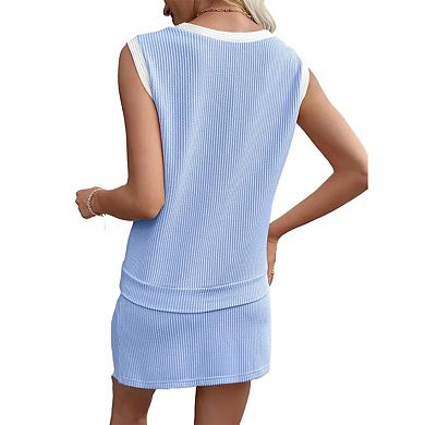 2 Piece Sets for Women Ribbed Knit Tank Top and Split Lined Skirt Two Pieces Lounge Matching Set