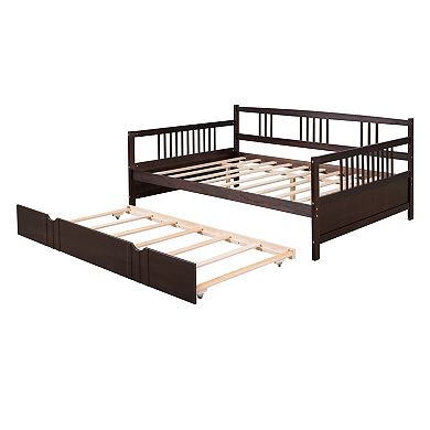 Sailvan Full Size Daybed Wood Bed with Twin Size Trundle