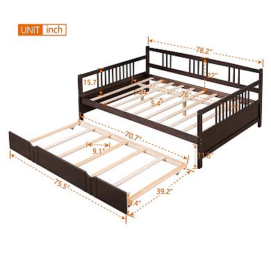Sailvan Full Size Daybed Wood Bed with Twin Size Trundle