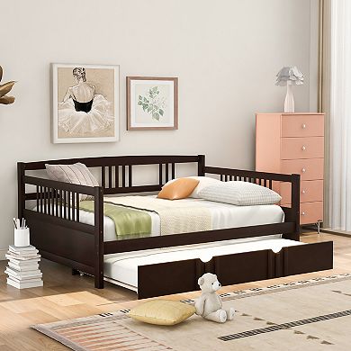 Sailvan Full Size Daybed Wood Bed with Twin Size Trundle