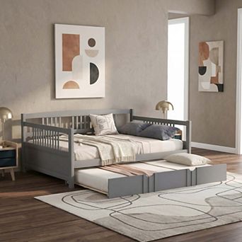 Sailvan Full Size Daybed Wood Bed with Twin Size Trundle