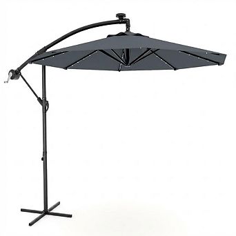 10FT Solar Cantilever Patio Umbrella with 32 LED Lights and 8 Ribs Sun Shade for Backyard, Lawn