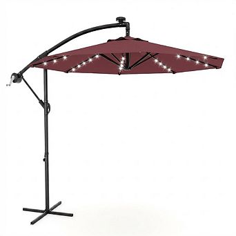 10FT Solar Cantilever Patio Umbrella with 32 LED Lights and 8 Ribs Sun Shade for Backyard, Lawn