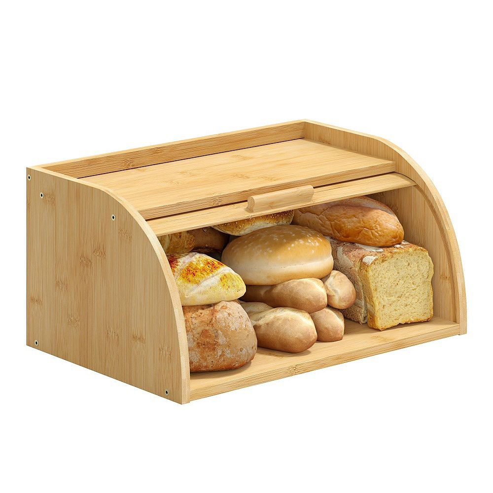 Corner Bread Box for Kitchen Countertop, Small Capacity Wooden Bread ...