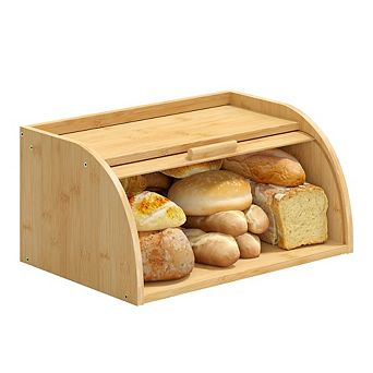 Corner Bread Box for Kitchen Countertop, Small Capacity Wooden Bread Storage Container