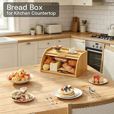 Corner Bread Box for Kitchen Countertop, Small Capacity Wooden Bread Storage Container