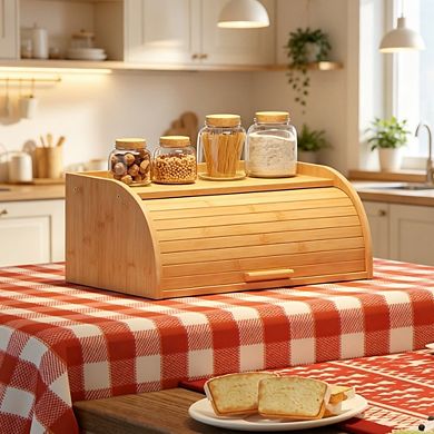 Corner Bread Box for Kitchen Countertop, Small Capacity Wooden Bread Storage Container