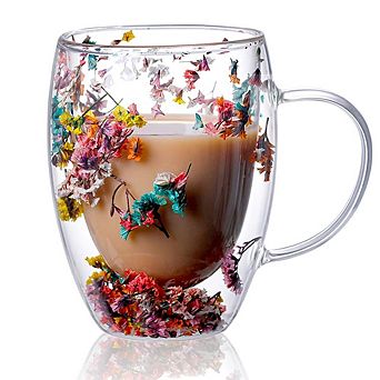300ml Double Wall Glass Coffee Mug Flower Cup Mother's Day gift