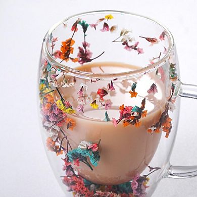 300ml Double Wall Glass Coffee Mug Flower Cup Mother's Day gift
