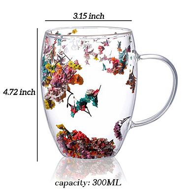 300ml Double Wall Glass Coffee Mug Flower Cup Mother's Day gift