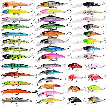 43 pc Fishing Lures Kit Minnow Popper Crank Baits Hooks