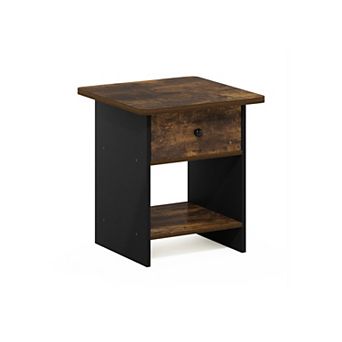 Furinno 15.5" x 15.5" x 17.8" Wood Nightstand Modern Bedside Table with Drawer & Shelf