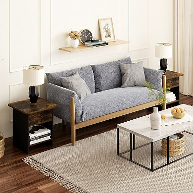 Furinno 15.5" x 15.5" x 17.8" Wood Nightstand Modern Bedside Table with Drawer & Shelf