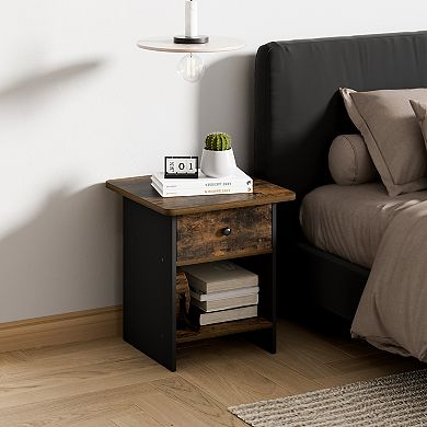 Furinno 15.5" x 15.5" x 17.8" Wood Nightstand Modern Bedside Table with Drawer & Shelf