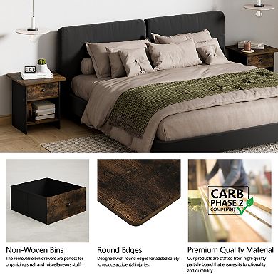 Furinno 15.5" x 15.5" x 17.8" Wood Nightstand Modern Bedside Table with Drawer & Shelf
