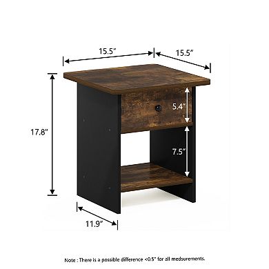 Furinno 15.5" x 15.5" x 17.8" Wood Nightstand Modern Bedside Table with Drawer & Shelf