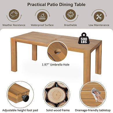 Eazegath 7-Piece Outdoor Wood 71" L Rectangular Dining Table Set with 6 Chairs and Cushions