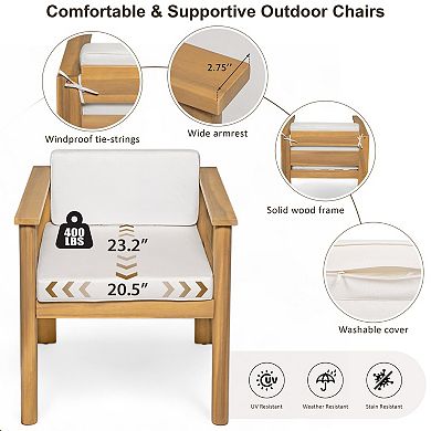 Eazegath 7-Piece Outdoor Wood 71" L Rectangular Dining Table Set with 6 Chairs and Cushions