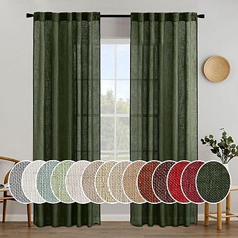 Linen Curtains 2 Panels, Light Filtering, Semi-Sheer Drapes