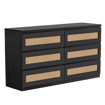 6 Drawer Double Dresser for Bedroom, Wide Chest of Drawers, Boho Dresser for Closet, Living Room