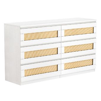6 Drawer Double Dresser for Bedroom, Wide Chest of Drawers, Boho Dresser for Closet, Living Room