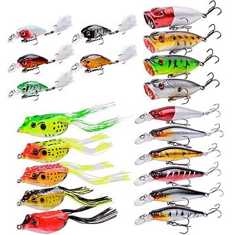 20 pc Fishing Lures Kit Minnow Popper Crank Baits Hooks