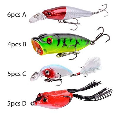 20pcs Fishing Lures Kit Minnow Popper Crank Baits Hooks