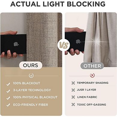 Blackout Curtains Thermal Insulated Linen Drapes for Bedroom & Living Room