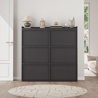 Shoe Cabinet with 6 Flip Drawers, Wooden Shoe Rack Cabinet with Adjustable Shelves