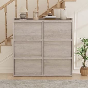 Shoe Cabinet with 6 Flip Drawers, Wooden Shoe Rack Cabinet with Adjustable Shelves