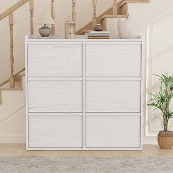 Shoe Cabinet with 6 Flip Drawers, Wooden Shoe Rack Cabinet with Adjustable Shelves