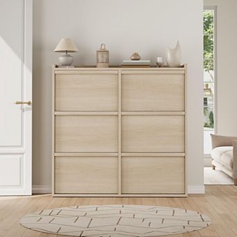 Shoe Cabinet with 6 Flip Drawers, Wooden Shoe Rack Cabinet with Adjustable Shelves