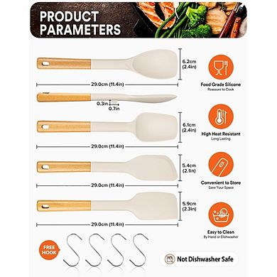 4-Piece Silicone Spatula Spoon Set, BPA-Free, Wooden Handle, Nonstick Safe