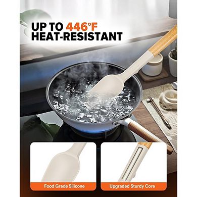 4-Piece Silicone Spatula Spoon Set, BPA-Free, Wooden Handle, Nonstick Safe