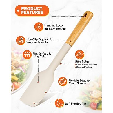 4-Piece Silicone Spatula Spoon Set, BPA-Free, Wooden Handle, Nonstick Safe