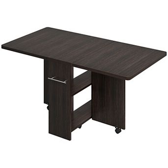 Space Saving Folding Dining Table with 2 tier Storage-Extendable Drop Leaf