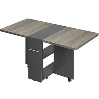 Space Saving Folding Dining Table with 2 tier Storage-Extendable Drop Leaf
