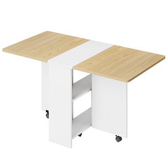 Space Saving Folding Dining Table with 2 tier Storage-Extendable Drop Leaf