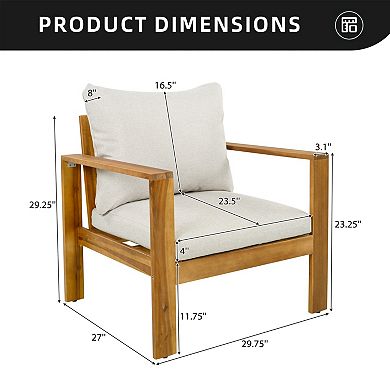 Eazegath Outdoor Wood Single Club Sofa Chair with Cushions