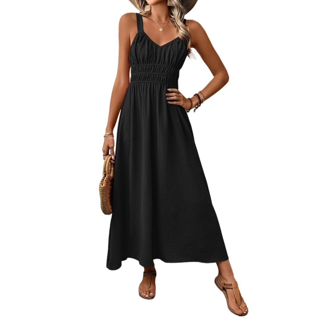 Женские платья Smocked Casual Spaghetti Strap Swing A Line Long Flowy Beach Maxi Sundress