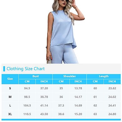 Women's Sleeveless Satin Blouse, Mock Neck High Low Hem Casual Tank Top