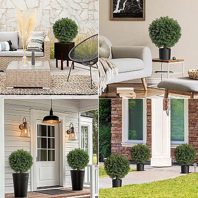 Realistic Artificial Cedar Topiary Ball Trees, UV-Resistant Faux Shrubs in Black Pots, 2pcs