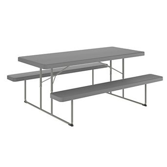 Flash Furniture 6 FT Folding Picnic Table - Steel Frame and HDPE Top and Benches