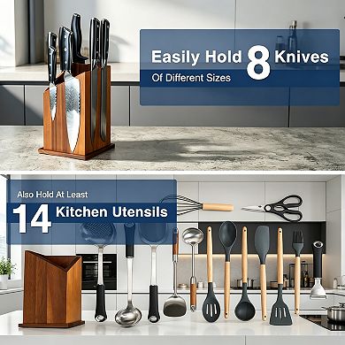 Double-Sided Acacia Wood Magnetic Knife Block, Countertop Knife & Utensil Holder with Strong Magnets