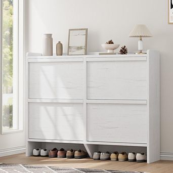 Shoe Cabinet with 4 Flip Drawers, Wooden Shoe Rack Cabinet with Adjustable Shelves