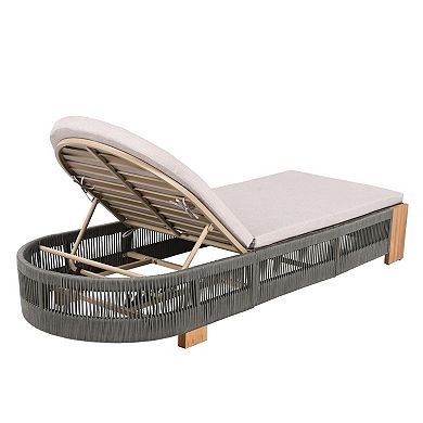 Eazegath 3-Piece Outdoor Wood and Rope Adjustable Chaise Lounge Chairs Set with Cushions, Side Table