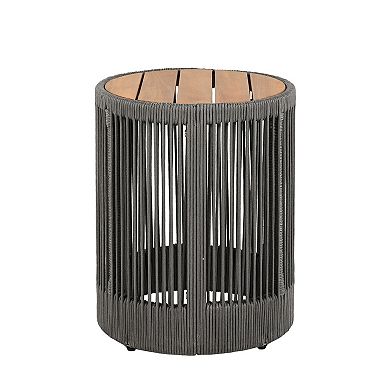 Eazegath 3-Piece Outdoor Wood and Rope Adjustable Chaise Lounge Chairs Set with Cushions, Side Table