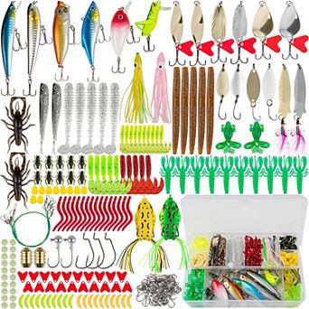 380 pc Fishing Lures Kit Spoon Soft Plastic Worms Bass Trout Salmon