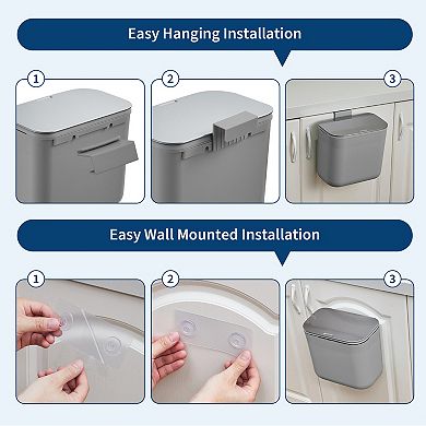 Odor-Proof Hanging Kitchen Compost Bin, Trash Can with Stainless Steel Lid, 9L